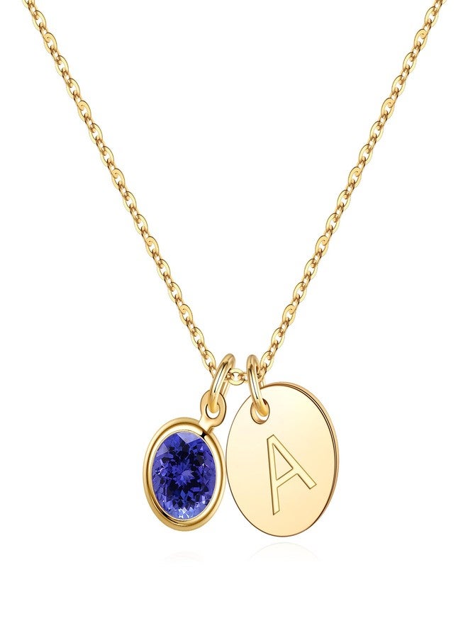 Hidepoo هدايا شخصية من هيديبو للنساء - قلادة رقيقة بحرف A على شكل قرص، قلادات من حجر التنزانيت، هدايا عيد ميلاد للزوجة والأم، مجوهرات حجر بخت شهر ديسمبر للنساء - Image 1